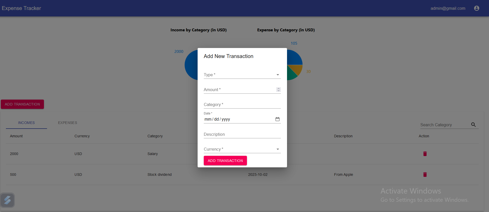 Expense Tracker Details